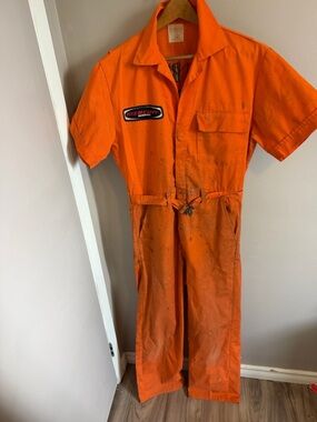 Vintage Mercury Marine Distressed Orange Boiler Suit Small